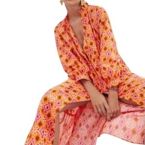 Zara Selma Batik Print Cotton Button Tiered Maxi Dress